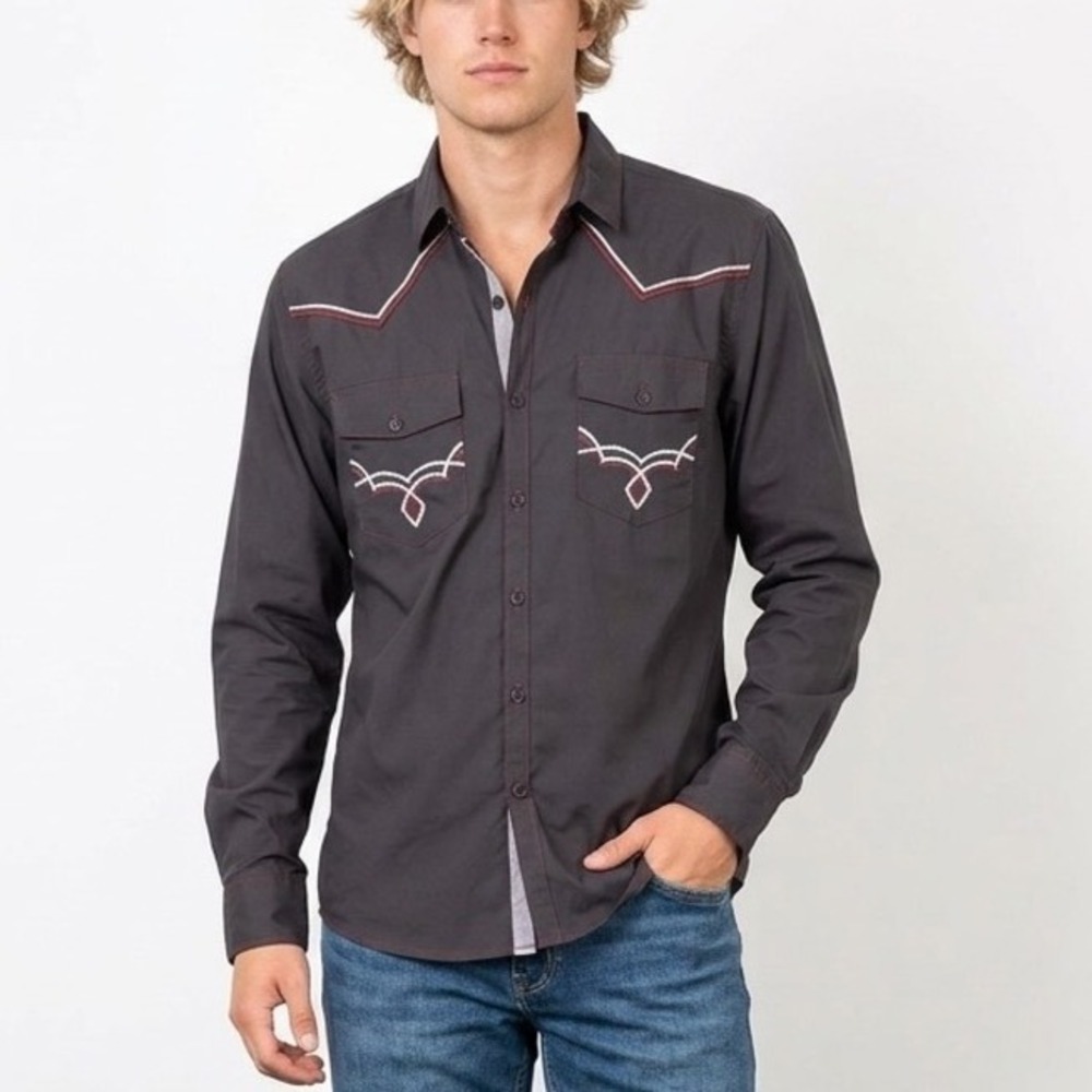 Outlander by Craft + Flow Mens Western Shirt Black Red Contrast Stitch Large